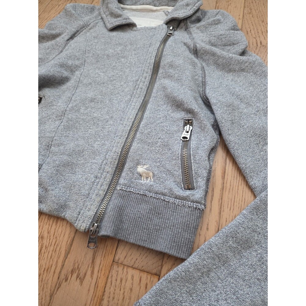 VtgY2K Abercrombie & Fitch Jacket Womens Medium Cropped Moto Full Zip Gray